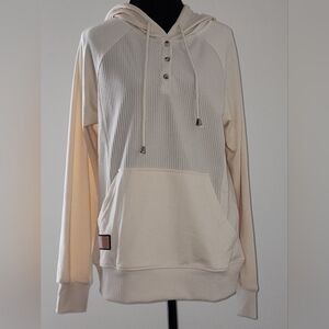 EXCLUSIVE Beige Pullover Hoodie S Women’s Recycled Knit Hooded Long Sleeve Logo